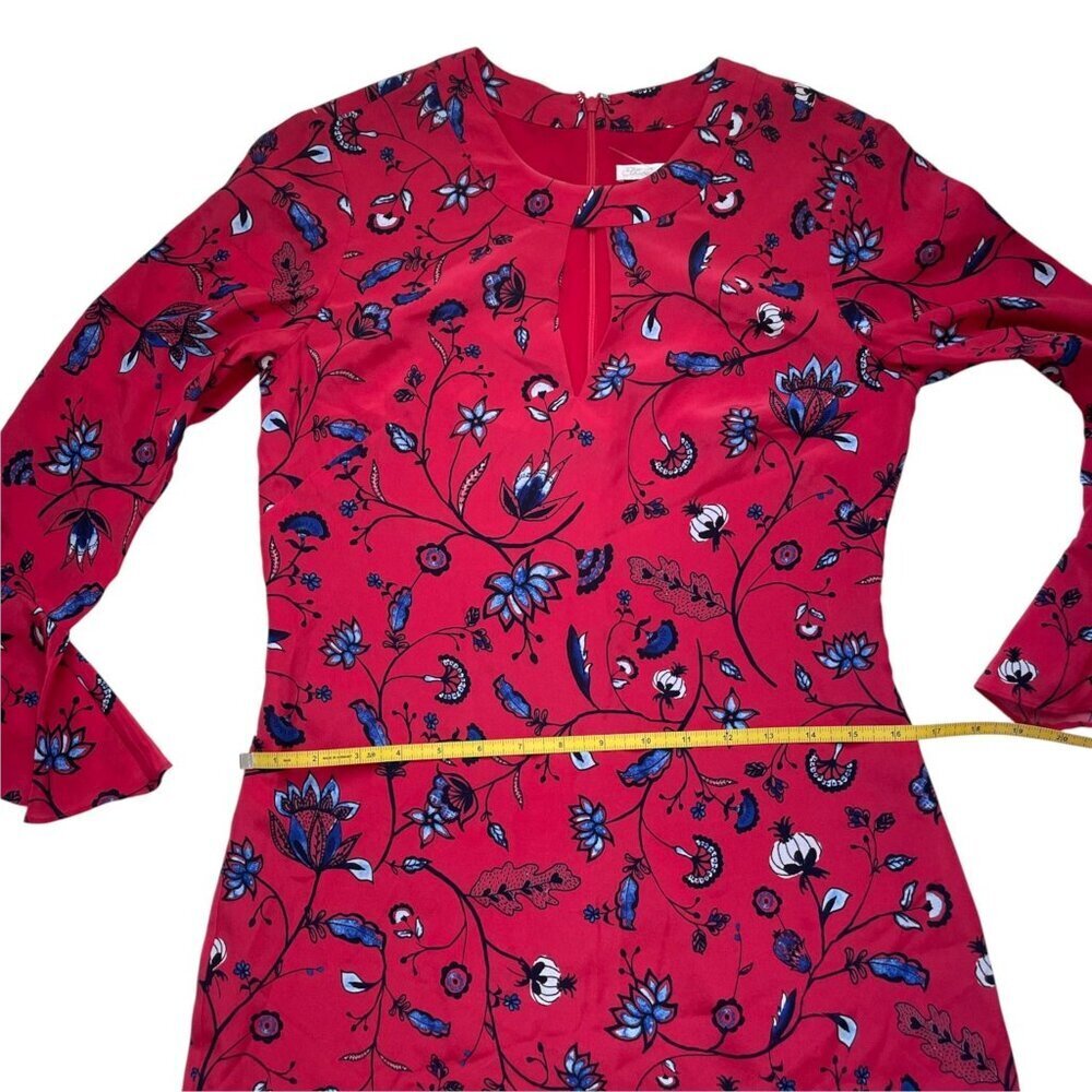 Shoshanna Red & Blue Floral Print Ruffle Bell Sleeve Silk Mini Dress SZ 2 - Picture 6 of 8